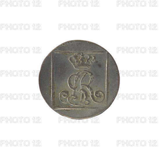 silver crown groschen, Sylm, Frederick William (fl. 1765-1767), Stanislaw August Poniatowski (King of Poland; 1764-1795 / 1732-1798), Polish coins, monograms, tied monograms, royal monograms, inscriptions, crown coin. Obv.: In a square frame, under a crown, a tied monogram composed of the letters SAR, pearl border. Rev.: In a square frame, an inscription in five lines: 320./EX/MARCA/PURA.COL./1767., square sides: 1.GR./R.POL./MDL/FS, pearl border. 1767, Polish-Lithuanian Commonwealth (1569-1795), Warsaw, Poland. Coin: dia. 20.5–20.8 mm, weight 1.91 g.