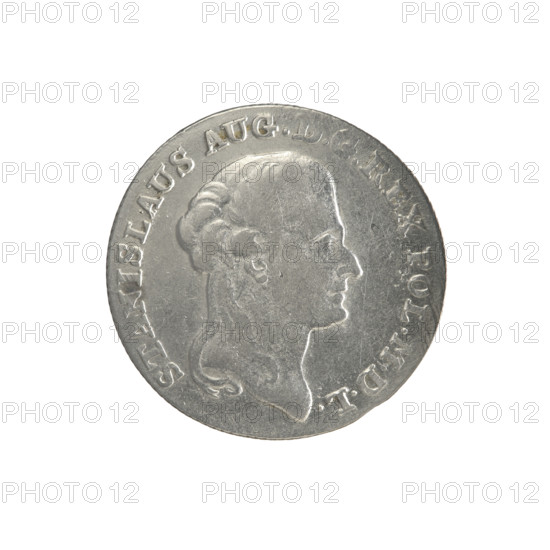 2 gold crown coins, Stanislaw August Poniatowski (King of Poland; 1732–1798), Polish Crown coins; iconography: portraits of rulers, coats of arms including multi-field coats of arms and coats of arms under a crown, orders (Order of the White Eagle). Obv.: Head of Stanislaw August, inscription around the rim: STANISLAUS AUG., REX POL.MDL. Rev.: Under the crown, a five-field coat of arms with the coats of arms of Poland (Eagle), Lithuania (Pogon) and the coat of arms of the Poniatowski family (Ciolek); on the sides the date 17 - 94; below the shield on a ribbon the Order of the White Eagle; on its sides the letters M. - V. and 8. - GR.; inscription around the rim: 42 1/4 EX, ARCA - PURA COLON:; pearl border; diagonally fluted edge. Date: 1794, Polish–Lithuanian Commonwealth (1569–1795), Warsaw, Poland. Coin diameters: 28.3 mm and 28.8 mm; weight: 9.28 g.