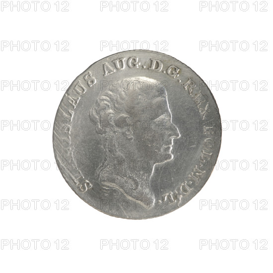 2 gold crown coins, Stanislaw August Poniatowski (King of Poland; 1732–1798 / reign 1764–1795). Obverse: head of Stanislaw August, inscription around: S. S AUG. DGR. POL. M., L. Reverse: under a crown a five-field coat of arms with the coats of arms of Poland (Orzel), Lithuania (Pogon) and the Poniatowski coat of arms (Ciolek); sides show the date 17 - 95; below the shield on a ribbon the Order of the White Eagle; on its sides the letters M. - V. and 8.- GR.; rim inscription: 42 1/4 EX. A - PURA; edge diagonally fluted. 1795. Polish–Lithuanian Commonwealth. Warsaw, Poland. Coin. Diameters: 28.5 mm and 29.0 mm. Weight: 9.26 g.