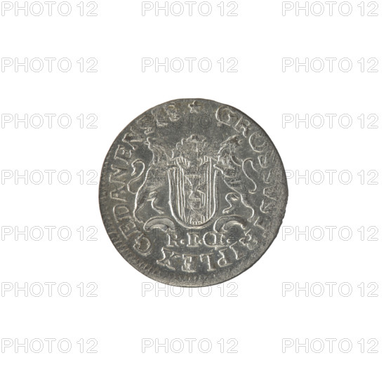 Gdansk trojak, Stanislaw August Poniatowski (King of Poland; 1764–1795), Oeckermann, Rudolf Ernest (1760–1765), monograms, royal monograms, tied monograms, Stanislaw August Poniatowski (King of Poland; 1732–1798), coats of arms, city coats of arms, Gdansk (coat of arms), city coins. Obv.: Under the crown, a tied monogram composed of the letters SAR, on the sides: 17 - 65, pearl border. Rev.: Gdansk shield heraldic symbol supported by two lions, below signature: REOE., around an inscription beginning with a star .GRO, RIPLEX GEDANEN, pearl border, 1765. Polish–Lithuanian Commonwealth (1569–1795), Gdansk, Poland. Coin: diameter 19.8–20.0 mm, weight 1.41 g.
