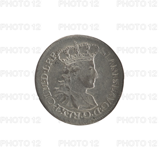 Gdansk six-coin, Stanislaw August Poniatowski (King of Poland; 1764–1795), Oeckermann, Rudolf Ernest (1760–1765). Obverse: Right-facing crowned bust in armour and mantle with the Order of the White Eagle, inscription STANISL:AVG:DGREX.POL:MDLRP, pearl border. Reverse: Oval shield with the coat of arms of Gdansk supported by two lions under a wreath, numeral VI, signature REOE., inscription MON:ARGENT:CIVIT:GEDAN:1765, pearl border. 1765. Polish–Lithuanian Commonwealth (1569–1795), Gdansk, Poland. Coin; diam. 22.6–23.0 mm, weight 2.64 g.