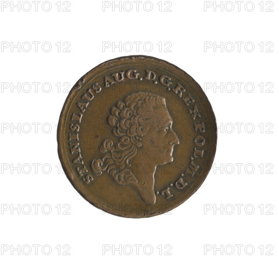 historical trio, Stanislaw August Poniatowski (King of Poland; 1764–1795), Konstanty Jablonowski - inspector, (1767), Polish coins, Stanislaw August Poniatowski (King of Poland; 1732–1798), Stanislaw August Poniatowski (King of Poland; 1732–1798) - iconography, portraits of rulers, commemorative coins, inscriptions. Obv.: Head of Stanislaw August turned right, around the inscription divided at the bottom: STANISLAUS AUG. D.G.REX POL.MDL -, continuous border. Rev.: Inscription in eight lines: AERE/PERENNIVS/AEVUM/SCEPTRAGERAT./PATRIAMQ.BEET./OF:CR:?.MON./VOVET./1767, below CI signature, continuous border, decorative edge. 1767, Polish–Lithuanian Commonwealth (1569–1795), Kraków, Poland, coin (commemorative), diameter 27.4 mm; diameter 27.8 mm; weight 12.83 g.