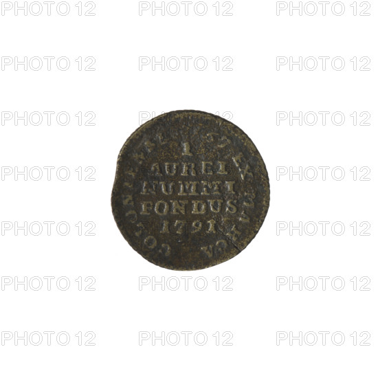 Weight for weighing ducats, Brenn Efraim (Mintmaster; 1741–1792); attributed to Stanislaw August Poniatowski (King of Poland; 1732–1798). Monetary weight, 1791. Obverse: Crowned eagle with a key and a sword in its claws, pearl border. Reverse: Inscription in five lines: I/AUREI/NUMMI/PONDUS/1791; around the inscription: 67 EX MARCA COLONIE, pearl border. Obliquely ribbed edge. Polish–Lithuanian Commonwealth (1569–1795), Warsaw, Poland. Coin/weight: diameter 18.4 mm and 18.8 mm, weight 3.03 g.