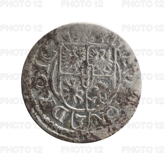 one and a half, Ernest Pfahler, Department of Coins of Lands Associated with Poland, George William Hohenzollern (Elector of Brandenburg; Duke of Prussia; 1620-1640), cross (iconographic), orb of rule (iconographic), coats of arms. Obv.: Royal orb with a cross with arms terminating in finials; in the lower part of the orb the value numerals Z4; on the sides of the cross the date numerals 2-3; in the rim between the borders an inscription divided by a cross: MAR:BR.SRIE:I:P:D:. Rev.: Under the ducal mitre, a five-field coat of arms; below in the shield the value numeral 3; in the rim between the borders, an inscription divided by the mitre and the value numeral and ending with the hallmark DIE, - DROICT, 1623. Ducal Prussia (1525–1701), Königsberg; coin. Diameter 19.8 mm, weight 0.90 g, axis 135°.