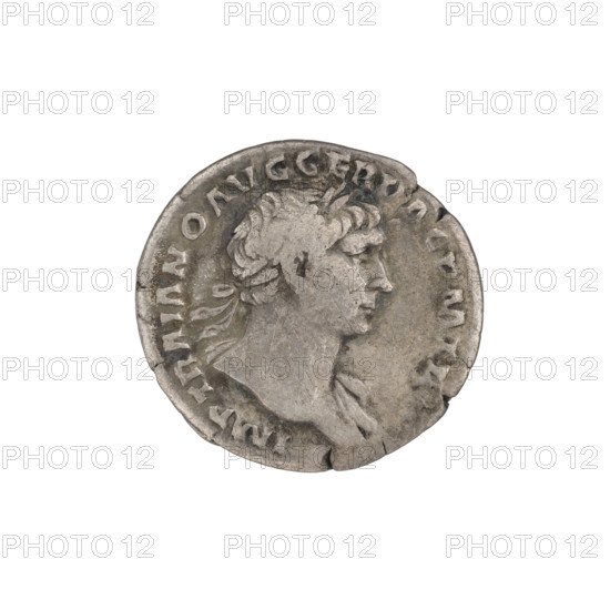 Denarius, Trajan (53–117; Roman emperor 98–117). Obverse: head of Trajan in laurel wreath facing right; rim inscription: IMP TRAIANO AVG GER DAC PM TR P. Reverse: Felicitas (personification) standing left, dressed in a long robe with draperies, holding a caduceus in her right hand and a cornucopia in her left; rim inscription: COS VPPSPQR OPTIMO PRINC. Date: 103–111. Roman Empire (27 BC–476), Rome. Coin; weight 3.15 g.