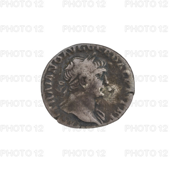Denarius of Trajan (53–117 CE; emperor 98–117). Obverse: head of Trajan in laurel wreath facing right; rim inscription IMP TRAIANO AVG GER D. Reverse: Felicitas (personification) standing left, wearing a long robe with draperies, holding a caduceus in her right hand and a horn of plenty in her left; rim inscription COS V P P S P. Date: 103–111 CE. Coin; Roman Empire. Weight: 3.25 g.