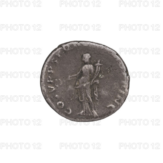 Denarius of Trajan (53–117; Roman emperor 98–117). Obverse: head of Trajan in laurel wreath facing right; rim inscription 'IMP TRAIANO AVG GER D.' Reverse: Felicitas (personification) standing left, wearing a long robe with draperies, holding a caduceus in her right hand and a horn of plenty in her left; rim inscription 'COS VPP SP.' Date: 103–111 CE. Roman Empire (27 BCE–476 CE). Rome. Silver coin, weight 3.25 g.