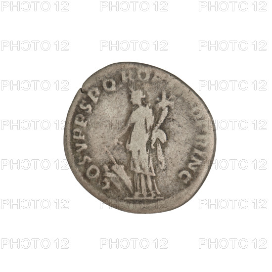 denarius; Obv.: head of Trajan decorated with a laurel wreath facing right; rim inscription: IMP TRAIANO AVG GER DAC PM TR P. Rev.: Fortuna standing left, dressed in a long dress with draperies, with her right outstretched hand holding a rudder attached to the bow, in her left hand a cornucopia; rim inscription: COS VPPSPQR OPTIMO PRINC. 103–111 CE. Roman Empire (27 BC–476). Rome. Coin; weight 3.90 g.