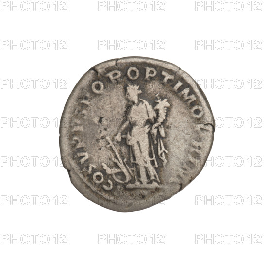 Denarius; obverse: head of Trajan wearing a laurel wreath facing right; rim inscription: IANO AVG GER DAC PM TR P. Reverse: Fortuna standing left, dressed in a long draped dress, right hand outstretched holding a rudder attached to a prow, left hand holding a cornucopia; rim inscription: COS VPPSPQR OPTIMO. 103–111 CE. Roman Empire (27 BC–476). Rome. Coin, weight 3.15 g.