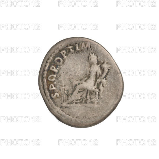 Denarius; Obverse: head of Trajan wearing a laurel wreath facing right; rim inscription: IMP TRAIANO AVG GER DAC PM TR P COS VPP. Reverse: Fortuna seated left, wearing a long dress with drapery, holding a rudder in her outstretched right hand and a cornucopia in her left; rim inscription: SPQR OPTIM. 103–111 CE. Roman Empire (27 BC–476). Rome. Coin; weight 3.19 g.