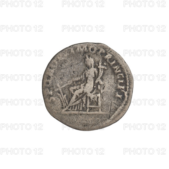 Denarius depicting Fortuna (personification); obverse: head of Trajan with laurel wreath to right; rim inscription 'IMP TRAIANO AVG GER DAC PM TR P COS VPP'; reverse: Fortuna seated left in long dress with draperies, holding a rudder in her outstretched right hand and a cornucopia in her left; rim inscription 'SPQR OPTIMO PRINCIPI'; dated 103–111 CE; Roman Empire (27 BCE–476 CE); coin; weight 2.70 g.