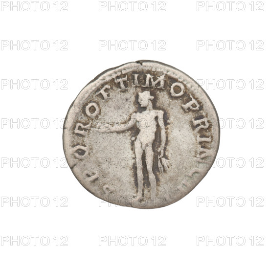 Denarius; obverse: bust of Trajan facing right, wearing a laurel wreath and robe; rim inscription 'IMP TRAIANO AVG GER DAC PM TR P COS VPP'. Reverse: Genius, naked, standing facing left, holding a patera in his outstretched right hand and a corn cob in his lowered left hand; rim inscription 'SPQR OPTIMO PRINCIPI'. Date: 103–111 AD. Roman Empire (27 BC–476). Coin; weight 3.25 g.