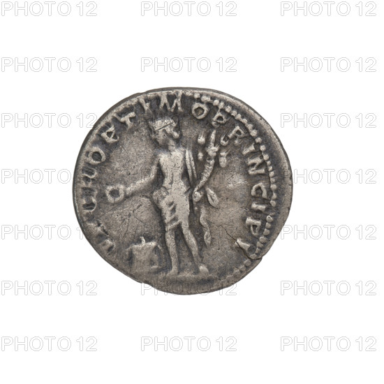 Denarius, Trajan (53–117; Roman emperor 98–117). Obverse: bust of Trajan facing right, wearing a laurel wreath and a robe; rim inscription: IMP TRAIANO AVG GER DAC PM TR P COS V PP. Reverse: the Genius, girded only with a robe, stands facing left; in his outstretched right hand he holds a patera consecrating gifts over the altar below, and in his left hand a cornucopia; rim inscription: SPQR OPTIMO PRINCIPI. Date: 103–111. Roman Empire (27 BC–476). Rome. Coin; weight 3.08 g.