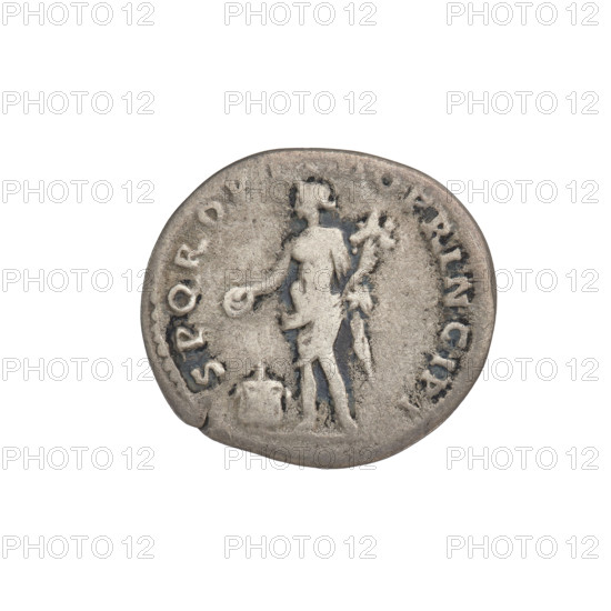 Denarius, Trajan (53–117; Roman emperor 98–117). Obverse: bust of Trajan facing right, wearing a laurel wreath and robe; rim inscription 'IMP TRAIANO AVG GER DAC PM TR P COS VPP'. Reverse: the Genius, girded with a robe, stands facing left, holding a patera in his outstretched right hand consecrating gifts over an altar below, and a cornucopia in his left; rim inscription 'SPQR OPTIMO PRINCIPI'. Date: 103–111. Roman Empire (27 BC–476), Rome. Coin; weight 3.17 g.