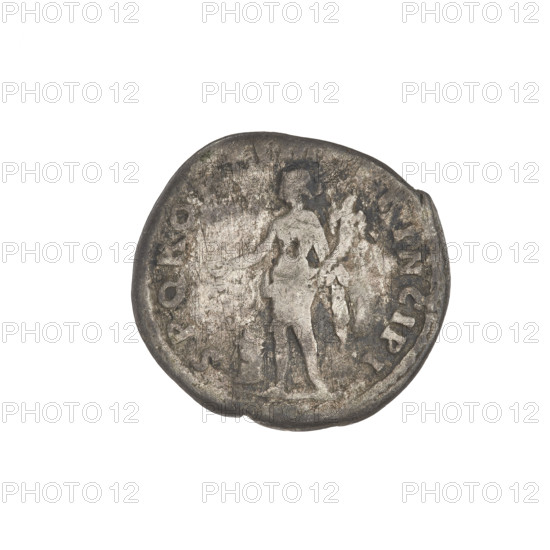 Denarius of Trajan (53–117 CE; Roman emperor 98–117). Obverse: bust of Trajan facing right, wearing a laurel wreath and robe; rim inscription: IMP TRAIANO AVG G. Reverse: the Genius, girded only with a robe, stands facing left; in his outstretched right hand he holds a patera consecrating gifts over the altar below, and in his left hand a cornucopia (horn of plenty); rim inscription: SPQR OP, INCIPI. Date: 103–111 CE. Roman Empire (27 BCE–476 CE). Coin; weight 2.95 g.