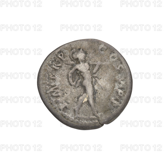 denarius, Trajan (53–117; Roman emperor 98–117); Obv.: Trajan's head facing right, laurel-wreathed; rim inscription IMP NERVA TRAIANVS AVG GER DACICVS. Rev.: Mars walking right, girded only with a loincloth, wearing a helmet, holding a bowed spear in his right hand and a trophy on his left shoulder; rim inscription PM TR P COS VPP. Date: 103–111. Roman Empire (27 BC–476). Rome. Coin. Weight 3.18 g.