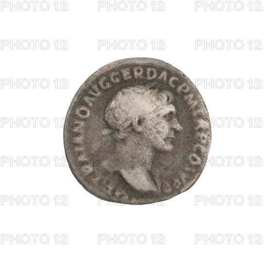 Denarius, Trajan (53–117; Roman emperor 98–117). Obv.: Trajan's head to the right, decorated with a laurel wreath; rim inscription: IMP TRAIANO AVG GER DAC PM TR. Rev.: Mars standing facing right, in military dress, wearing a helmet, holding a long spear vertically in his right hand and supporting himself on a shield with his left hand; rim inscription: SPQR OPTIMO PRINCIPI. Date: 103–111. Roman Empire (27 BC–476). Rome. Coin; weight 2.64 g.