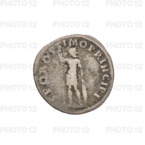 Denarius; Trajan (53–117 CE; Roman emperor 98–117); Obv.: Trajan's head to the right, decorated with a laurel wreath; rim inscription: IMP TRAIANO AVG GER DAC PM TR. Rev.: Mars standing facing right, in military dress wearing a helmet, holding a long spear vertically in his right hand and supporting himself on a shield with his left hand; rim inscription: SPQR OPTIMO PRINCIPI. Date: 103–111 CE. Roman Empire (27 BCE–476 CE). Rome. Coin. Weight: 2.64 g.