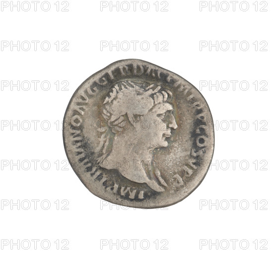 Denarius, Trajan (53–117; Roman emperor 98–117). Obverse: head of Trajan facing right, decorated with a laurel wreath; rim inscription: IMP TRAIANO AVG GER DAC PM TR. Reverse: Mars striding left, in military clothes, wearing a helmet, holding a statuette of Victoria in his right hand and a trophy in his left; rim inscription: COS VP P SPQR OPTIMO PRINC. Date: 103–111. Roman Empire (27 BC–476), Rome. Coin; weight 3.25 g.