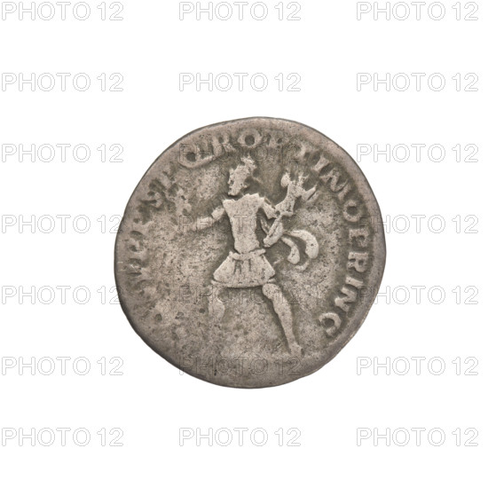 Denarius of Trajan (reign 98–117 CE). Obverse: head of Trajan facing right, wearing a laurel wreath; rim inscription 'IMP TRAIANO AVG GER DAC PM TR'. Reverse: Mars striding left in military dress with helmet, holding a statuette of Victory in his right hand and a trophy in his left; rim inscription 'COS VI P P SPQR OPTIMO PRINC'. Date: c. 103–111 CE. Roman Empire (27 BCE–476 CE). Rome. Coin; weight 2.90 g.