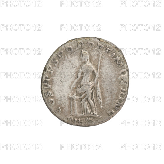 Denarius, Trajan (53–117; Roman emperor 98–117). Obverse: head of Trajan right, decorated with a laurel wreath; rim inscription: IMP TRAIANO AVG GER DAC. Reverse: Vesta standing, turned left, dressed only to the waist, throwing gifts into the altar next to her with her right hand, holding a sceptre in her left hand; rim inscription: COS VP P SPQR OPTIMO PRINC. Date: 103–111. Roman Empire (27 BC–476), Rome. Coin; weight 3.27 g.