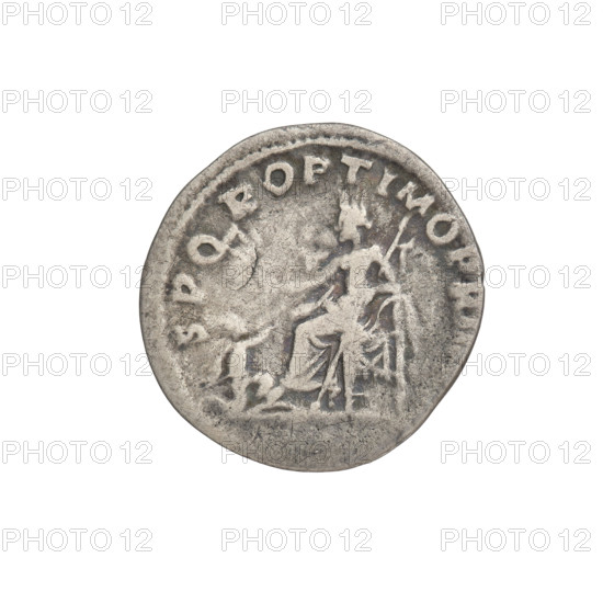 denarius, Trajan (53–117; Roman emperor 98–117); Obv.: head of Trajan right, decorated with a laurel wreath; rim inscription: IMP TRAIANO AVG GER DAC PM TR COS VPP. Rev.: Pax (personification), seated left, dressed in a half-robe, holding a branch in her right hand and a scepter in her left; in front of her feet a Dacian on her knees; rim inscription: SPQR OPTIMO PRINCIPI. Date: 103–111. Roman Empire (27 BC–476), Rome. Coin, weight 2.78 g.