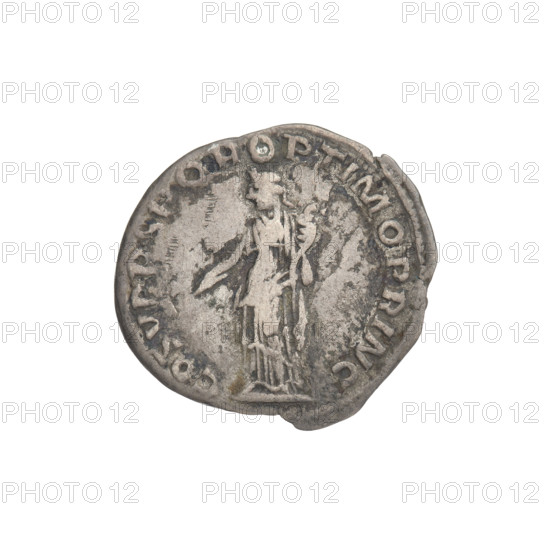 Denarius of Trajan (53–117 CE; Roman emperor 98–117). Obverse: head of Trajan right, wearing a laurel wreath; rim inscription IMP TRAIANO AVG GER DAC PM TR. Reverse: Felicitas (personification), standing left in a long robe with drapery, holding a caduceus in her right hand and a cornucopia in her left; rim inscription COS V P P S P Q R OPTIMO PRINCIPI. Date: c. 103–111 CE. Rome, Roman Empire. Coin; weight 2.70 g.