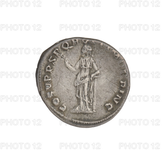 Denarius, Trajan (53–117; Roman emperor 98–117). Obverse: head of Trajan right, decorated with a laurel wreath; rim inscription: IMP TRAIANO AVG GER DAC PM TR. Reverse: Felicitas (personification), standing left in a long robe with draperies, holding a caduceus in her right hand and resting her left hand on a column; rim inscription: COS V P P S P Q R OPTIMO PRINCIPI. Date: 103–111. Roman Empire (27 BC–476), Rome. Coin; weight 3.24 g.