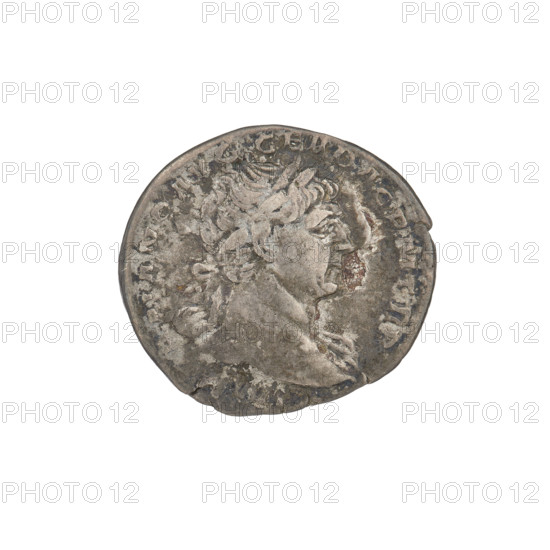 Denarius, Trajan (53–117; Roman emperor 98–117). Obverse: head of Trajan right, decorated with a laurel wreath; rim inscription: IMP TRAIANO AVG GER DAC PM TR. Reverse: Felicitas standing left in a long robe with draperies, holding a caduceus in her right hand and resting her left hand on a column; rim inscription: COS V, OPTIMO PRINCIPI. Date: 103–111. Roman Empire (27 BC–476), Rome. Coin; weight 3.35 g.