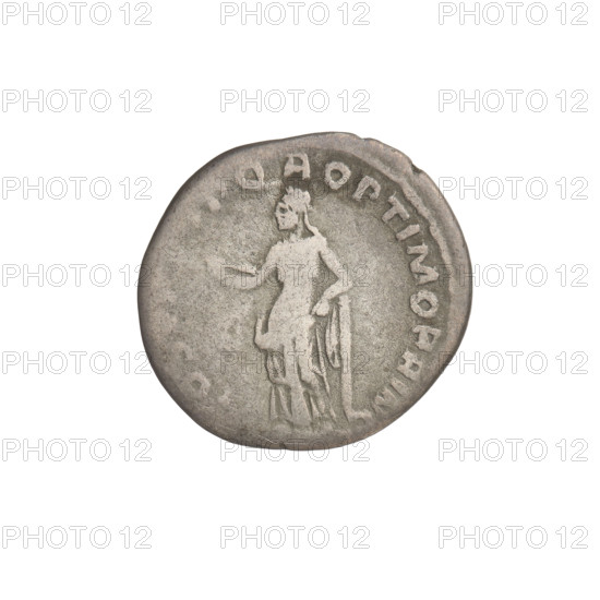 Denarius, Trajan (53–117; Roman emperor 98–117). Obverse: head of Trajan to the right, decorated with a laurel wreath; rim inscription: TRAIANO AVG GER DAC PM TR. Reverse: Felicitas (personification), standing left in a long robe with draperies, holding a caduceus in her right hand and resting her left hand on a column; rim inscription: SPQR OPTIMO PRINCIPI. Date: 103–111. Rome, Roman Empire (27 BC–476). Coin; weight 3.00 g.
