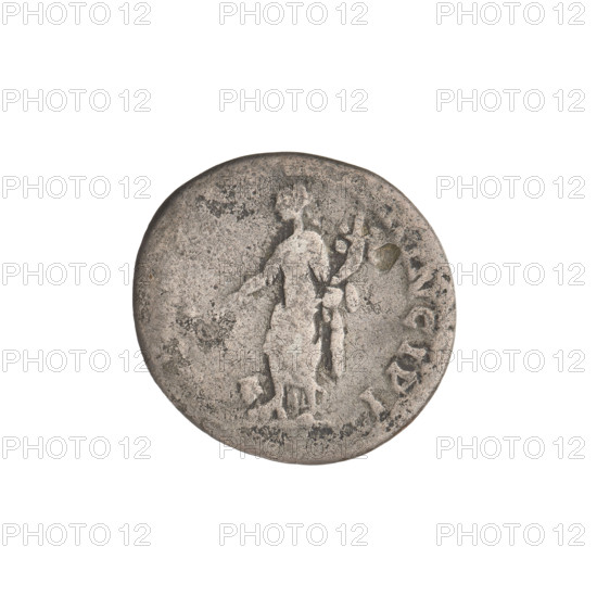 Denarius, Trajan (53–117; Roman emperor 98–117). Obverse: head of Trajan right, decorated with a laurel wreath; rim inscription TRAIANO AVG GER DAC PMT. Reverse: Pax standing left, dressed only to the waist in a long robe with draperies, holding a caduceus in her right hand and a cornucopia in her left, resting her right leg on the shoulders of a Dacian (only the Dacian's arms and head shown); rim inscription PRINCIPI. Date: 103–111. Roman Empire (27 BC–476), Rome. Coin; weight 2.98 g.