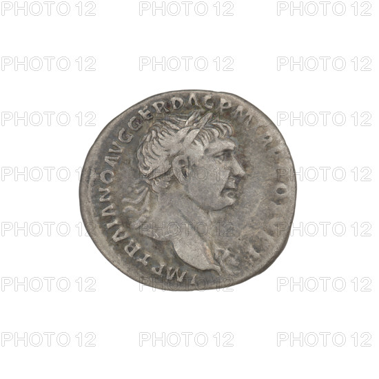 Denarius, Trajan (53–117; Roman emperor 98–117). Obverse: head of Trajan right, decorated with a laurel wreath; rim inscription: IMP TRAIANO AVG GER DAC PM TR COS VPP. Reverse: Felicitas (personification), standing left in a long robe with draperies, holding a caduceus in his right hand and a cornucopia in his left, with a burning altar in front of him; rim inscription: SPQR OPTIMO PRINCIPI. Date: 103–111. Roman Empire (27 BC–476), Rome. Coin; weight 3.20 g.