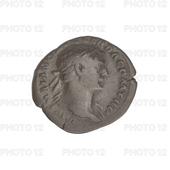 Denarius, Trajan (53–117; Roman emperor 98–117). Obverse: head of Trajan right, decorated with a laurel wreath; rim inscription: A[?]IANO AVG GER DAC PM TRP. Reverse: Roma seated left, dressed in military attire, wearing a helmet, holding Victoria in her outstretched right hand and a spear vertically in her left; rim inscription: COS V, R OPTIMO PRINC. Date: 103–111. Roman Empire (27 BC–476). Rome. Coin; weight 2.85 g.