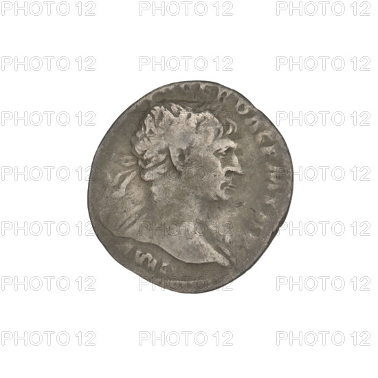 Denarius, Trajan (53–117; Roman emperor 98–117). Obverse: head of Trajan right, decorated with a laurel wreath; rim inscription: IMP, GER DAC PM TRP. Reverse: Roma seated left, dressed in military attire, wearing a helmet, holding Victoria in her outstretched right hand and a spear vertically in her left; rim inscription: COS V P P S P Q R OPTIMO PRINC. Date: 103–111. Roman Empire (27 BC–476). Rome. Coin; weight 3.42 g.