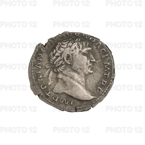 Denarius, Trajan (53–117; Roman emperor 98–117). Obverse: head of Trajan right, wearing a laurel wreath; rim inscription: IMP TRAIAN ER DAC PM TRP. Reverse: Roma seated left, in military attire with helmet, holding Victoria in her outstretched right hand and a vertical spear in her left; rim inscription: COS VPP SPQR OPTIMO PRINC. Date: 103–111. Roman Empire (27 BC–476). Rome. Coin; weight 3.47 g.