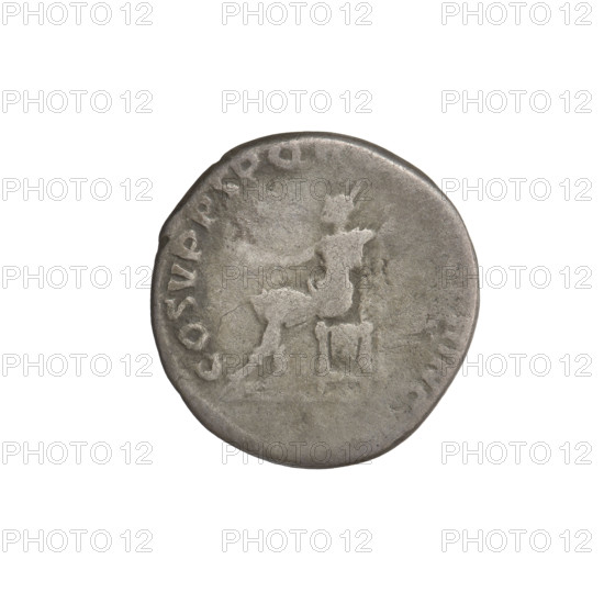 Denarius, Trajan (53–117; Roman emperor 98–117). Obverse: head of Trajan right, decorated with a laurel wreath; rim inscription ANO AVG GER DAC PM. Reverse: Roma seated left, dressed in military attire, wearing a helmet, holding Victoria in her outstretched right hand and a spear vertically in her left; rim inscription COS VP P SPQR. Spear(s), heads, laurel wreaths; inscribed RINC. Date: 103–111. Roman Empire (27 BC–476). Coin; weight 3.22 g.