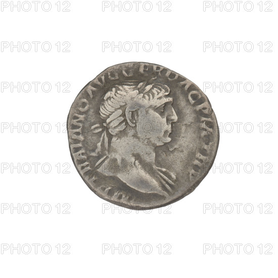 Denarius, Trajan (53–117; Roman emperor 98–117). Obverse: head of Trajan facing right, decorated with a laurel wreath; rim inscription: IMP TRAIANO AVG GER DAC PM TRP. Reverse: Roma seated left, dressed in military attire, wearing a helmet, holding Victoria in her outstretched right hand and a spear vertically in her left; rim inscription: COS VP P SPQR OPTIMO PRINC. 103–111. Roman Empire (27 BC–476). Rome. Coin; weight 2.80 g.