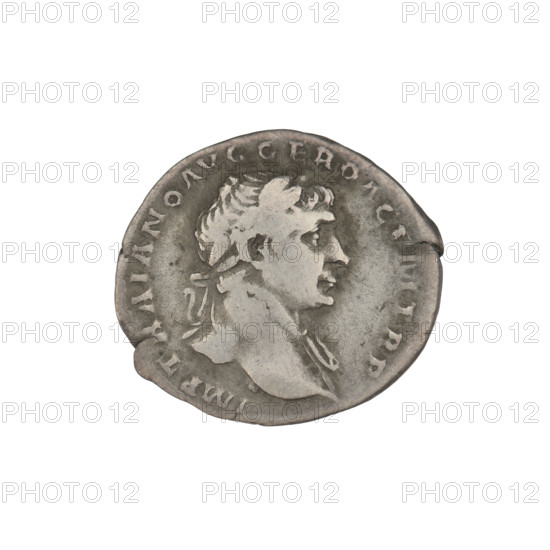 denarius, Trajan (53–117; Roman emperor 98–117); Obv.: head of Trajan right, decorated with a laurel wreath; rim inscription: IMP TRAIANO AVG GER DAC PM TRP. Rev.: Roma standing left, dressed in military attire, wearing a helmet, holding Victoria in her outstretched right hand and a spear vertically in her left; rim inscription: COS VPP SPQR OPTIMO PRINC. Date: 103–111. Roman Empire (27 BC–476). Rome. Coin, silver, weight 2.90 g.