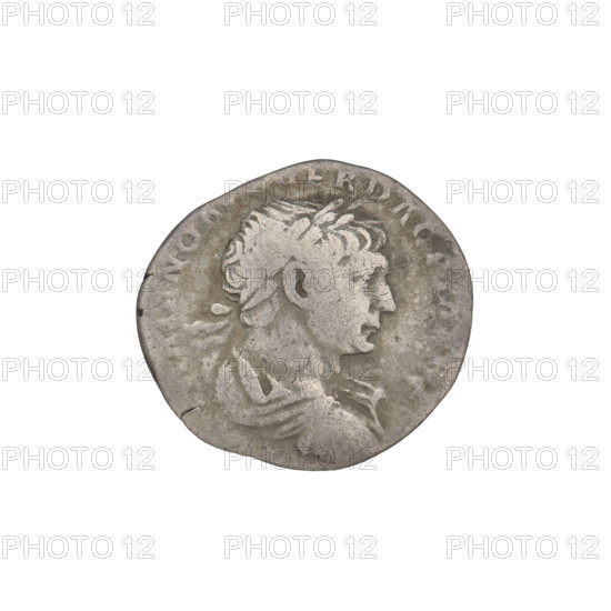 Denarius, Trajan (53–117; Roman emperor 98–117). Obverse: head of Trajan facing right, laurel-wreathed; rim inscription: IMP TRAIANO R DAC PM TRP. Reverse: Roma standing left in military attire, wearing a helmet, holding Victoria in her outstretched right hand and a spear vertically in her left; rim inscription: COS VPPSPQR OPTIM. Date: 103–111. Roman Empire (27 BC–476). Rome. Coin; weight 3.12 g.