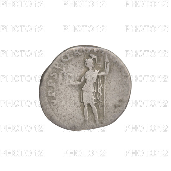 Denarius of Trajan (53–117 CE; emperor 98–117). Obverse: head of Trajan facing right, wearing a laurel wreath; rim inscription IMP TRAIANO, R DAC PM TRP. Reverse: Roma standing left in military attire with helmet, holding Victoria in her outstretched right hand and a vertical spear in her left; rim inscription COS VPPSPQR OPTIM. Roman Empire, dated 103–111 CE. Coin (Rome), silver, weight 3.12 g.