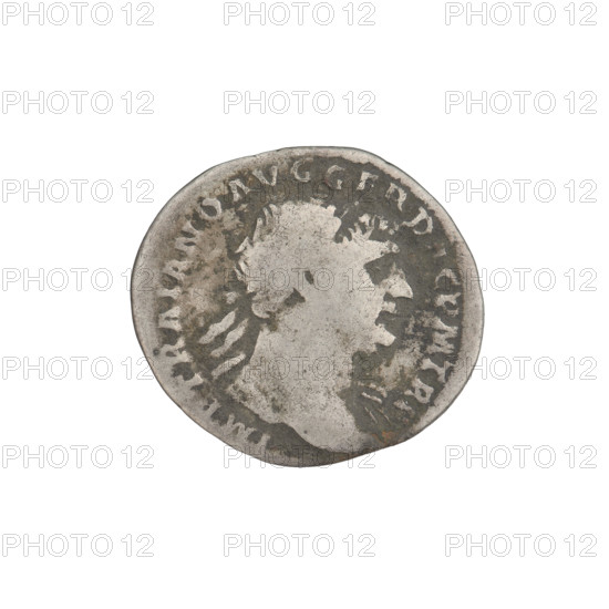Denarius, Trajan (53–117; Roman emperor 98–117). Obverse: head of Trajan facing right, wearing a laurel wreath; rim inscription: IMP TRAIANO AVG GER DAC PM TRP. Reverse: Roma standing left, dressed in military attire, wearing a helmet, holding Victoria in her outstretched right hand and a spear vertically in her left; rim inscription: COS VP P SPQR OPTIMO PRINC. Date: 103–111. Roman Empire (27 BC–476). Rome. Coin; weight 3.29 g.