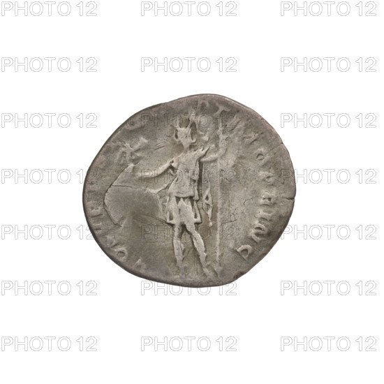 denarius, Trajan (53–117; Roman emperor 98–117); Obv.: head of Trajan facing right, decorated with a laurel wreath; rim inscription: IMP TRAIANO AVG GER DAC PM TRP. Rev.: Roma standing left, dressed in military attire, wearing a helmet, holding Victoria in her outstretched right hand and a spear vertically in her left; rim inscription: COS VP P S P Q R OPTIMO PRINC. 103–111. Roman Empire (27 BC–476). Rome. Coin; weight 2.93 g.