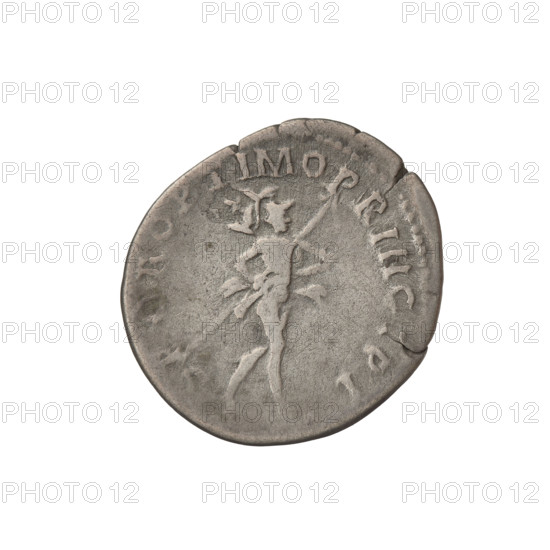 Denarius, Trajan (53–117; Roman emperor 98–117). Obverse: head of Trajan in laurel wreath facing right; rim inscription 'IMP CAES NER TRAIANO OPTIM AVG GER DAC PM TRP COS VI PP.' Reverse: Mars striding right, completely naked, cloak on shoulders, helmet on head, spear in right hand, trefoeum in left hand resting on left shoulder; rim inscription 'SPQR OPTIMO PRINCIPI.' Date: 112–117. Roman Empire (27 BC–476); Rome. Coin; weight 3.05 g.