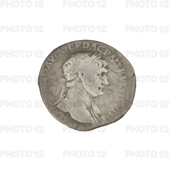 Denarius of Trajan (53–117; Roman emperor 98–117). Obverse: head of Trajan in laurel wreath facing right; rim inscription. Reverse: Mars walking right, completely naked, cloak on shoulders, helmet on head, spear in right hand, trefoeum in left hand resting on left shoulder; rim inscription: SPQR OPTIMO PRINCIPI. Date: 112–117. Roman Empire (27 BC–476). Rome. Coin; weight 3.02 g.