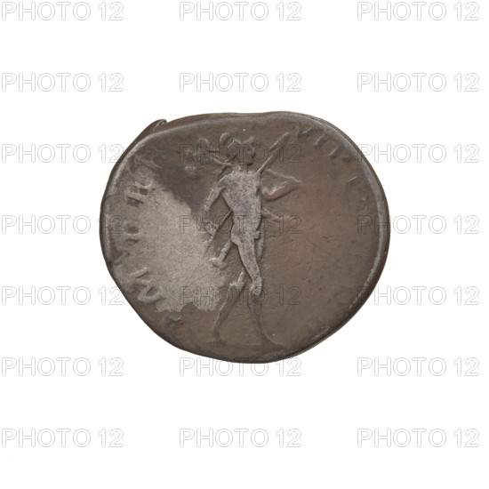 Denarius, Trajan (53–117; Roman emperor 98–117). Obverse: head of Trajan in laurel wreath facing right; rim inscription: IMP TRAIANO OPTIMO AVG GER DAC. Reverse: Mars striding right, completely naked, cloak on shoulders, helmet on head, spear in right hand, trophy in left hand resting on left shoulder; rim inscription: PM TRP COS VI. Date: 112–117. Roman Empire (27 BC–476), Rome. Coin, weight 3.12 g.