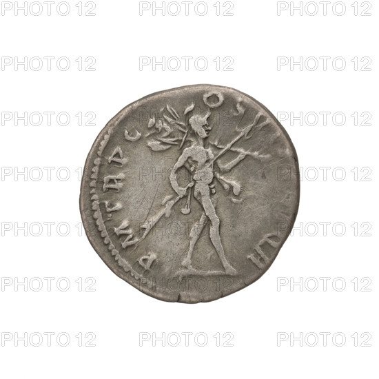 Denarius, Trajan (53–117; Roman emperor 98–117). Obverse: head of Trajan in laurel wreath facing right; rim inscription: IMP CAES NER TRAIANO OPTIMO AVG GER DAC. Reverse: Mars striding right, completely naked, cloak on shoulders, helmet on head, spear in right hand, trophy in left hand resting on left shoulder; rim inscription: PM TRP COS VI PP SPQR. Date: 112–117. Roman Empire (27 BC–476). Rome. Coin; weight 3.27 g.