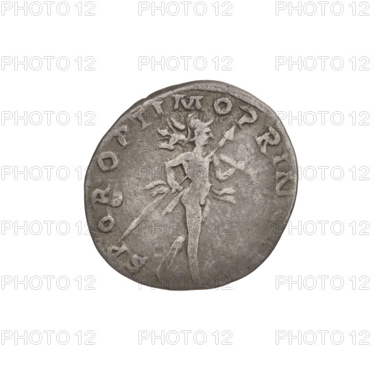 Denarius of Trajan (53–117; Roman emperor 98–117). Obverse: head of Trajan in laurel wreath facing right; rim inscription IMP TRAIANO OPTIMO AVG GER DAC PM TRP COS VI PP. Reverse: Mars striding right, completely naked, cloak on shoulders, helmet on head, spear in right hand, trophy in left hand resting on left shoulder; rim inscription SPQR OPTIMO PRINCIPI. Date: 112–117. Roman Empire (27 BC–476), Rome. Coin; weight 3.00 g.