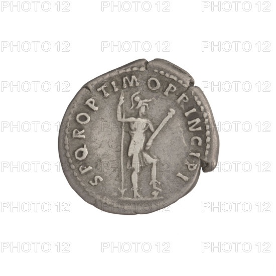 Denarius, Trajan (53–117; Roman emperor 98–117). Obverse: head of Trajan with laurel wreath facing right; rim inscription 'IMP TRAIANO AVG GER DAC PM TR P COS VI PP'. Reverse: Virtus (personification) standing right in military dress, wearing a helmet, left foot on a helmet; in her right hand a vertical spear pointing downwards, in her left hand a parazonium held upwards; rim inscription 'SPQR OPTIMO PRINCIPI'. Date: 112–117. Roman Empire (27 BC–476), Rome. Coin; weight 3.17 g.