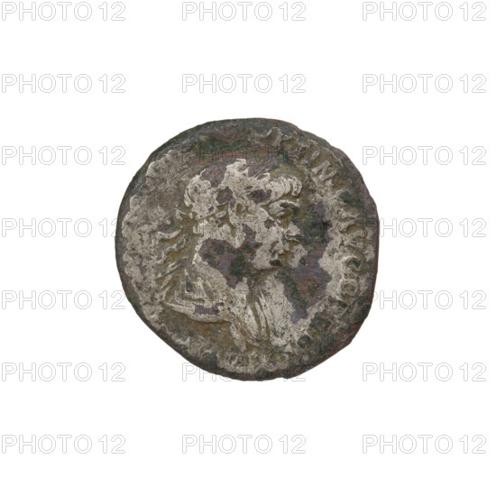 Denarius, Trajan (53–117; Roman emperor 98–117); 112–117. Obverse: head of Trajan in laurel wreath facing right; rim inscription illegible. Reverse: Virtus standing right, dressed in military attire, wearing a helmet, left foot on a helmet, holding a spear vertically in her right hand and a parazonium upwards in her left hand; rim inscription. Rome; Roman Empire (27 BC–476). Coin; weight 2.51 g.
