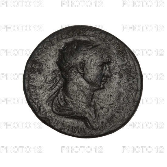 Dupondius, Trajan (53–117; Roman emperor 98–117). Obverse: head of Trajan in radiant crown facing right; rim inscription IMP CAES NER TRAIAN OPTIMO AVG GER DAC PM TR P COS VI PP. Reverse: Felicitas standing left in long robe, holding a caduceus in her right hand and a horn of plenty in her left; letters SC on either side; rim inscription SENATVS POPVLVSQVE ROMANVS. 115–116. Rome, Roman Empire (27 BC–476). Bronze coin, weight 13.03 g.